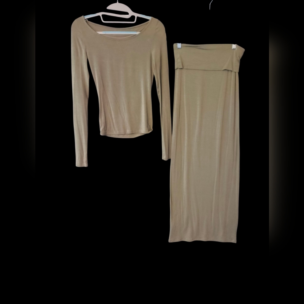 Joah Brown Sage Green Maxi Pencil Skirt